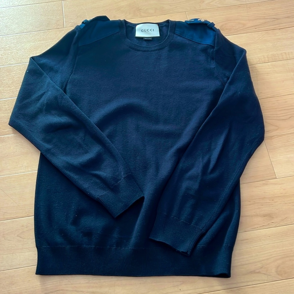 GUCCI 418118 Z3971 Shoulder Strap Sweater Cotton Knit Jumper Bee Fly Embroider S